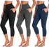3 Pack Capri Leggings for Women with Pockets-High Waisted Tummy Control Workout Gym Yoga Pants Black